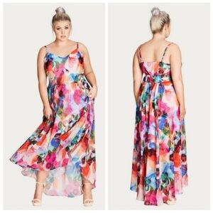 City Chic Floral High Low Maxi Dress with Spaghetti Straps